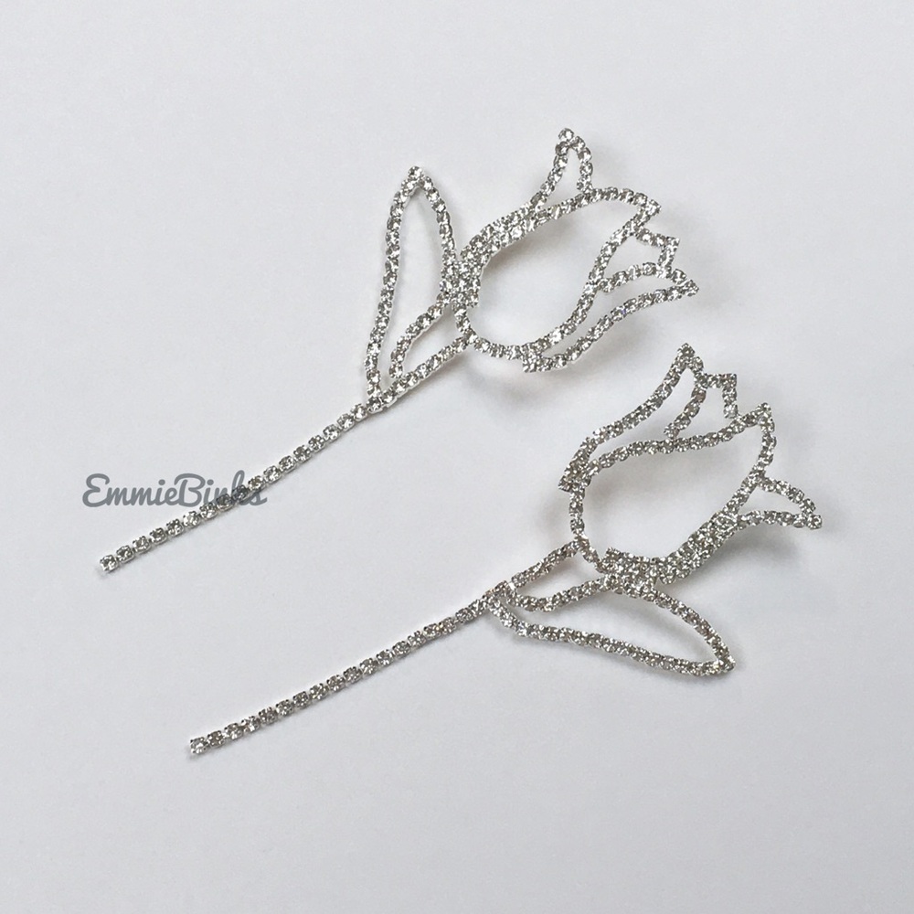 New For Love and Lemons Rhinestone Tulip Statement Earrings - Picture 2 of 11